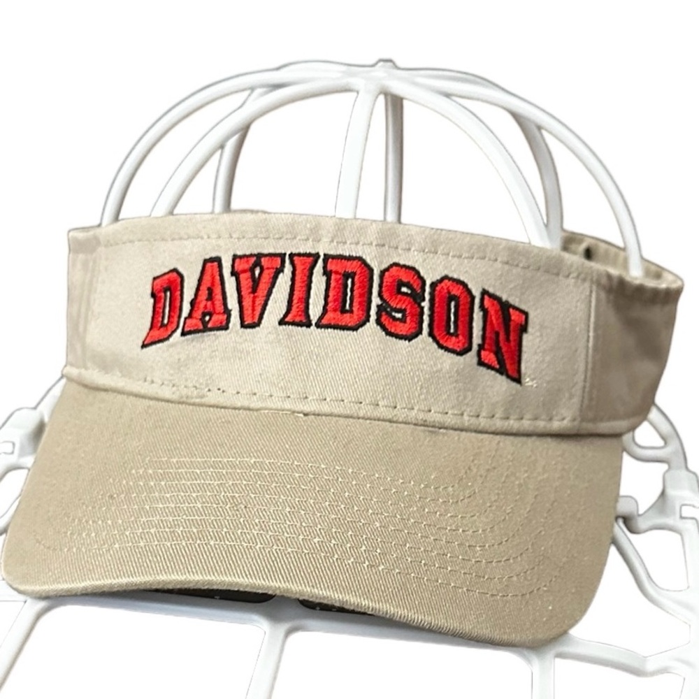 Davidson College Legacy Visor Velcro Strapback Tan / Red Adjustable OS